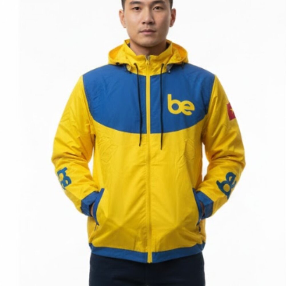 Be Yellow Full Zip Hooded Windbreaker Jacket Size Large Official New